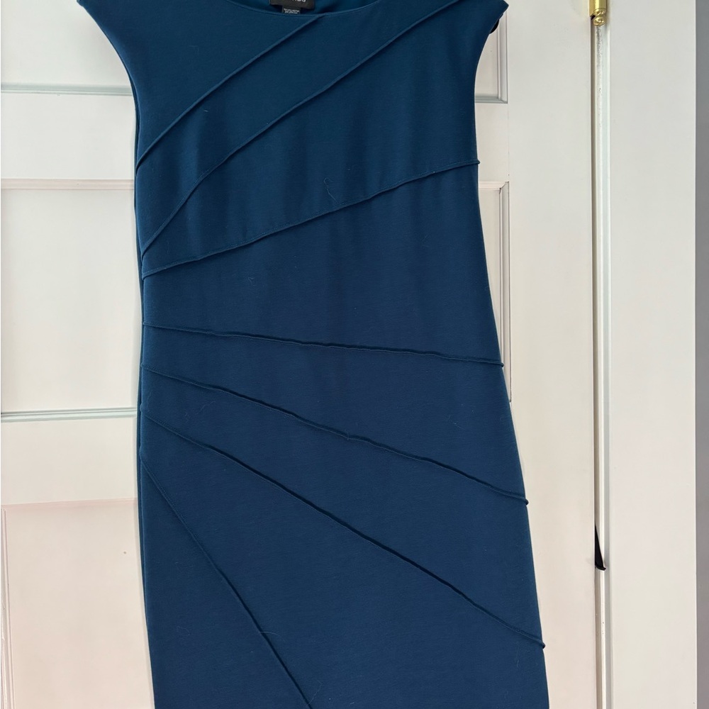 Spense Blue Asymmetrical Ruched Midi Dress
